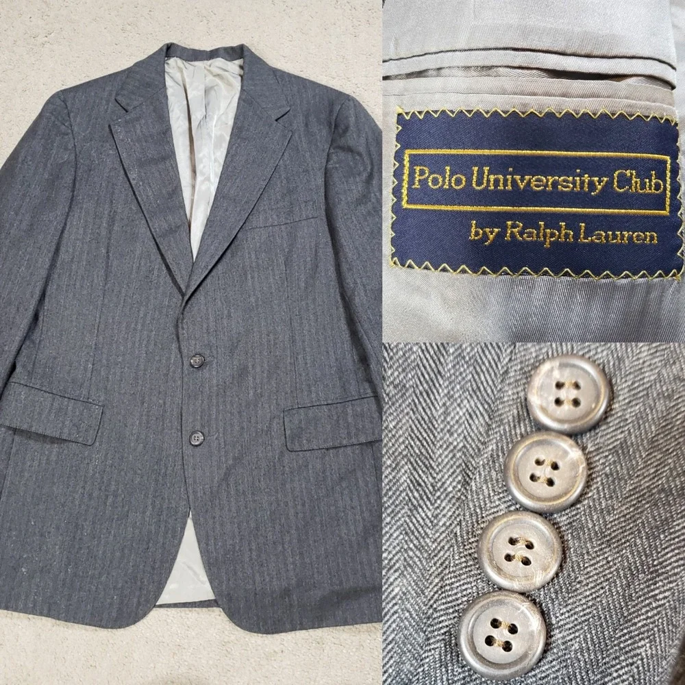 Polo University Club Ralph Lauren‎ Mens 42L Blazer Herringbone Wool Jacket Coat